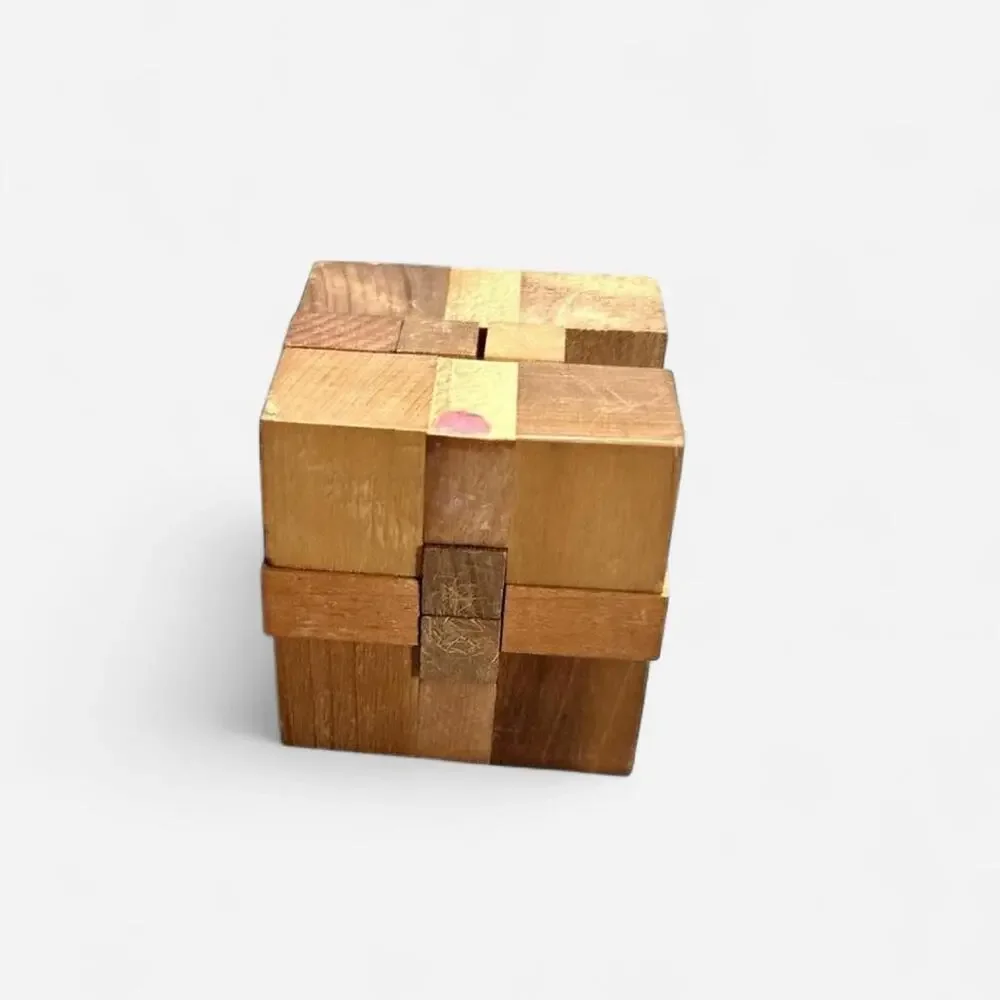 🚨 VINTAGE 1940’s Wooden Block Cube Block Game Brain Teaser Game 2.5” x 2.5” 🎲